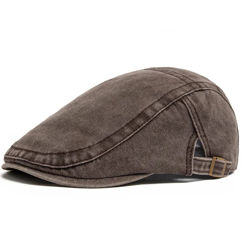 Men's Retro Buckle Strap Denim Flat Cap view 4