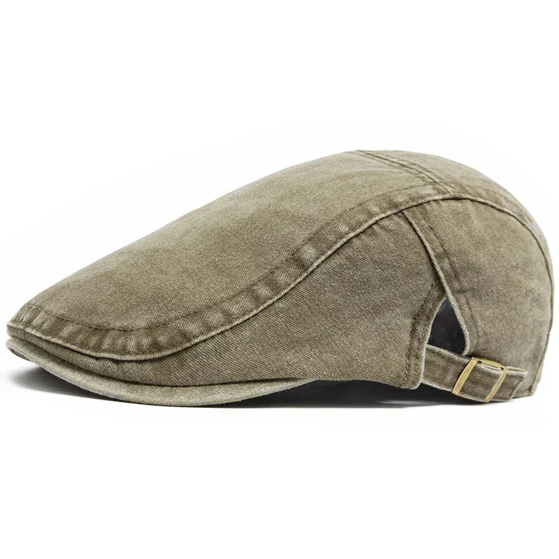 Men's Retro Buckle Strap Denim Flat Cap view 7
