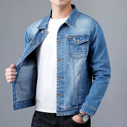 Men's Grey Denim Jacket in Light Blue