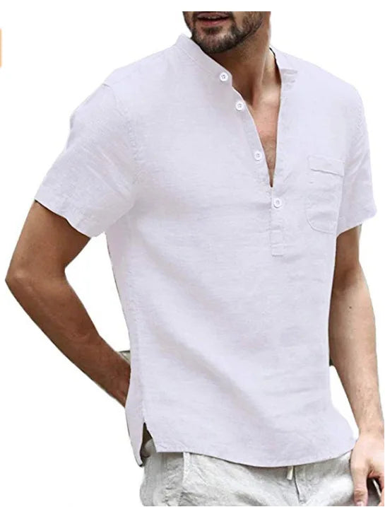 Men's Green Short Sleeve Shirt in White