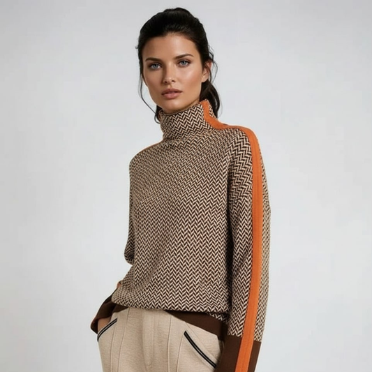 Women's Printed Knitted Stand Collar Jumper