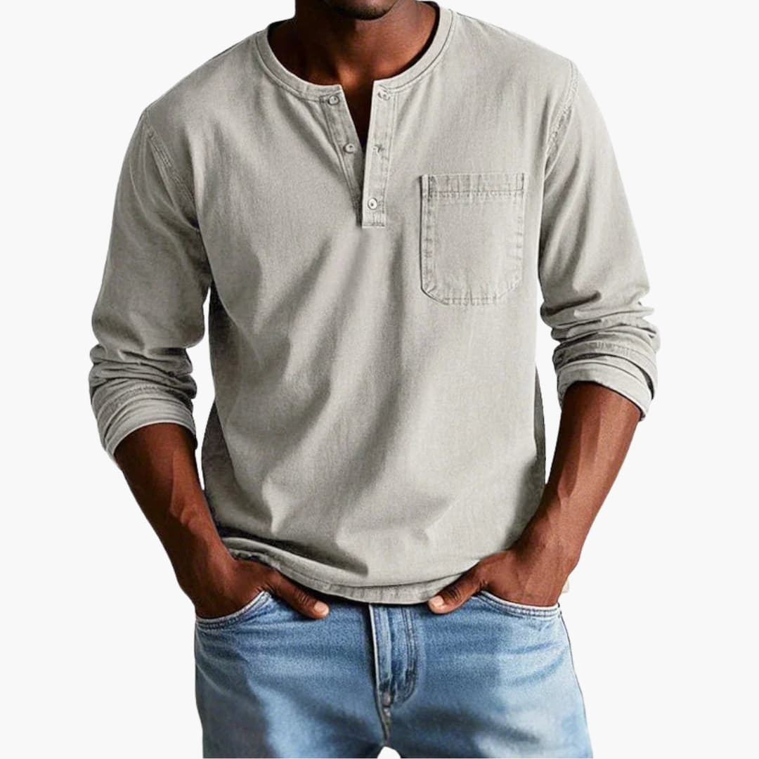 Men's Crew Neck Long Sleeve T Shirt in Beige