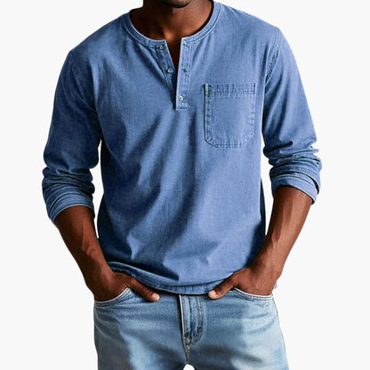 Men's Crew Neck Long Sleeve T Shirt in Blue
