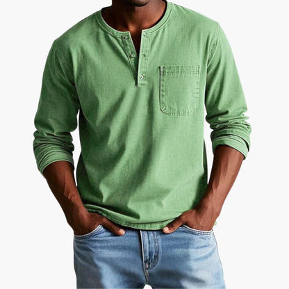 Men's Crew Neck Long Sleeve T Shirt in Green