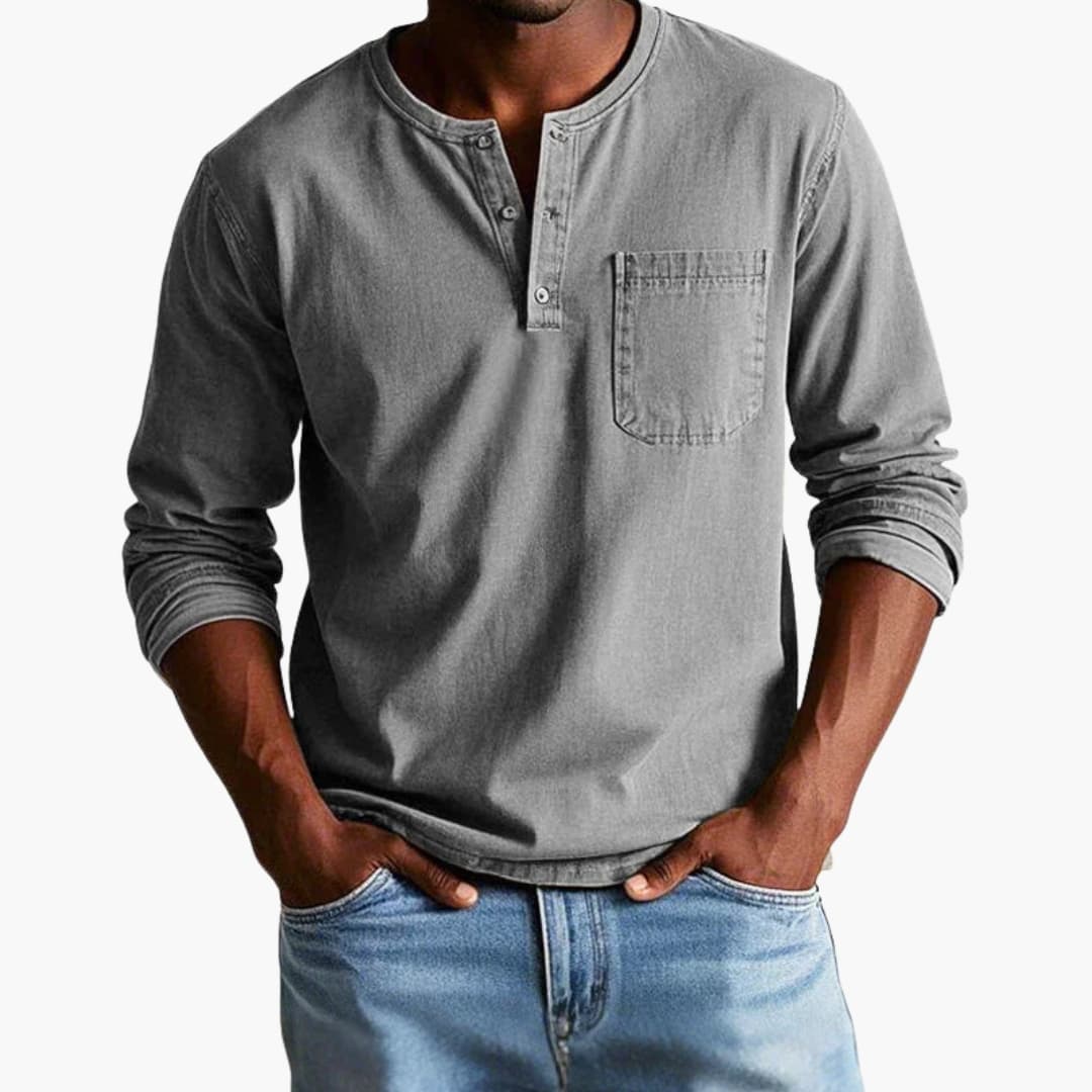 Men's Crew Neck Long Sleeve T Shirt in Gray