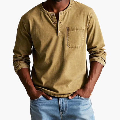 Men's Crew Neck Long Sleeve T Shirt in Khaki