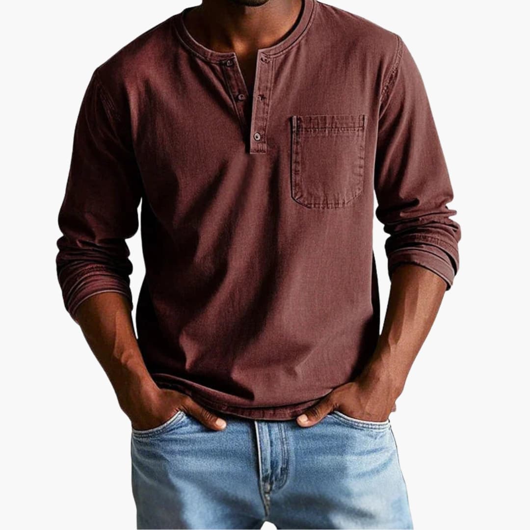 Men's Crew Neck Long Sleeve T Shirt in Maroon