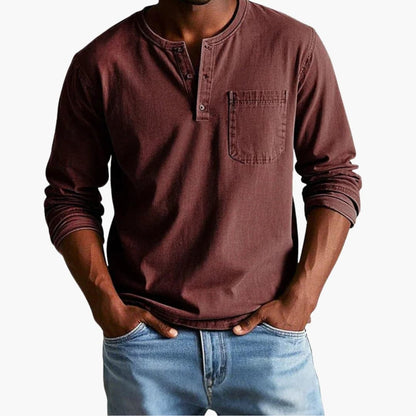 Men's Crew Neck Long Sleeve T Shirt in Maroon