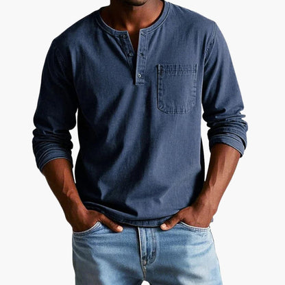 Men's Crew Neck Long Sleeve T Shirt in Navy Blue