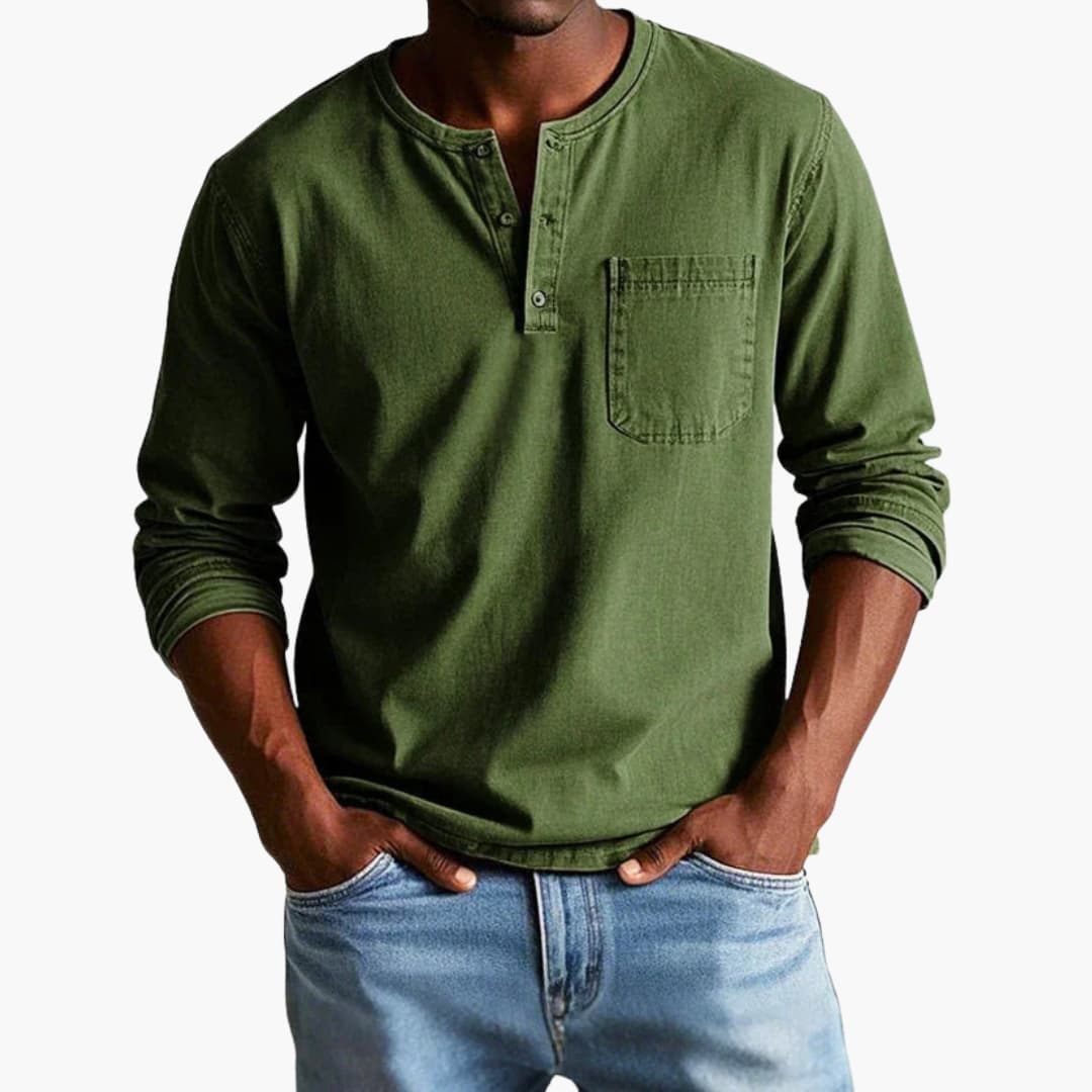 Men's Crew Neck Long Sleeve T Shirt in Army Green