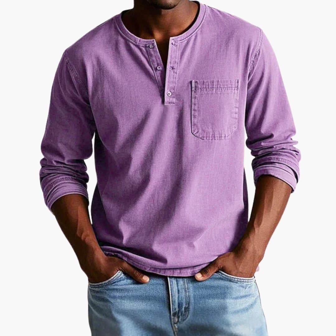 Men's Crew Neck Long Sleeve T Shirt in Purple