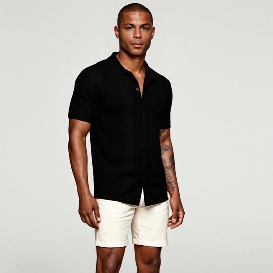 Men's Apricot Button Front Casual Shirt in Black
