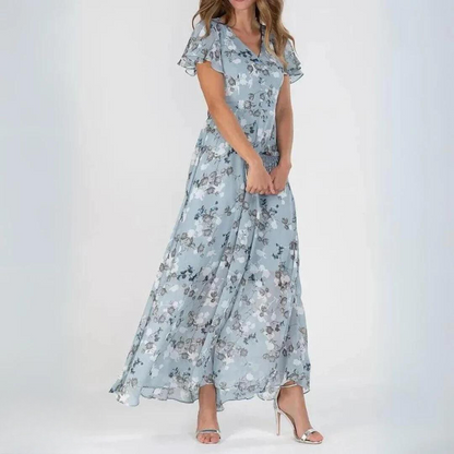 Women's V Neck Wedding Guest Dress in Light Blue