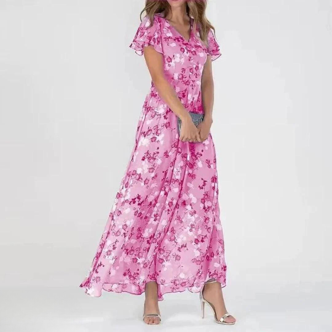 Women's V Neck Wedding Guest Dress in Pink