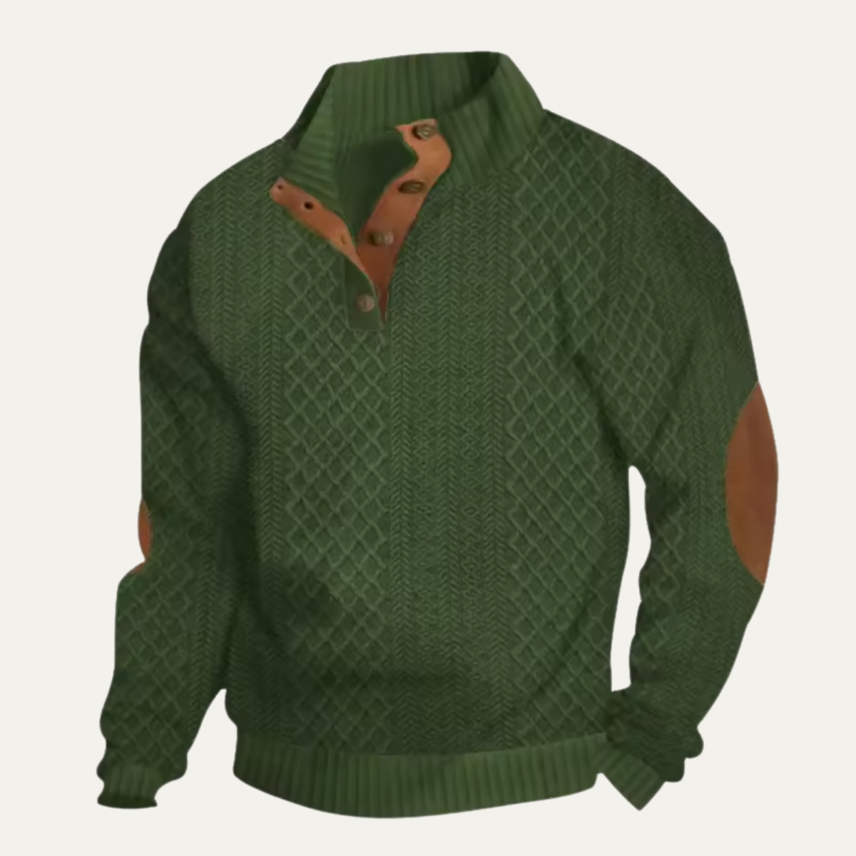 Men's Button Neck Elbow Patch Knitted Jumper in Green