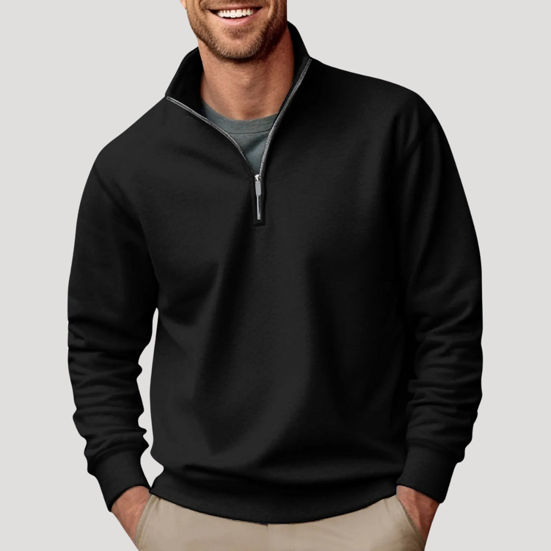 Men's Half Zip Lightweight Sweatshirt in Black