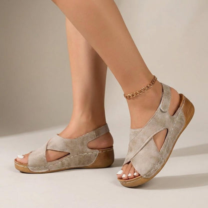 Women's Slingback Criss Cross Wedge Sandals in Beige