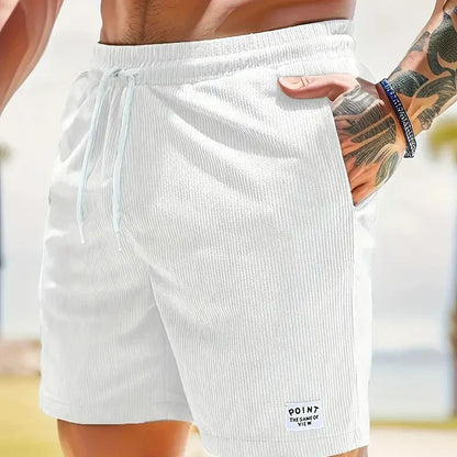 Men's Relaxed Fit Drawstring Textured Adjustable Shorts in White