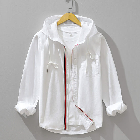 Men's Sky Blue Hooded Winter Coat in Cloud White
