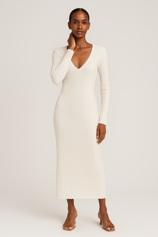 Women's Ribbed Jumper Dress in White