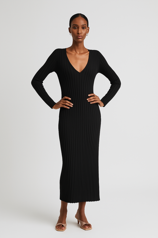 Women's Ribbed Jumper Dress in Black