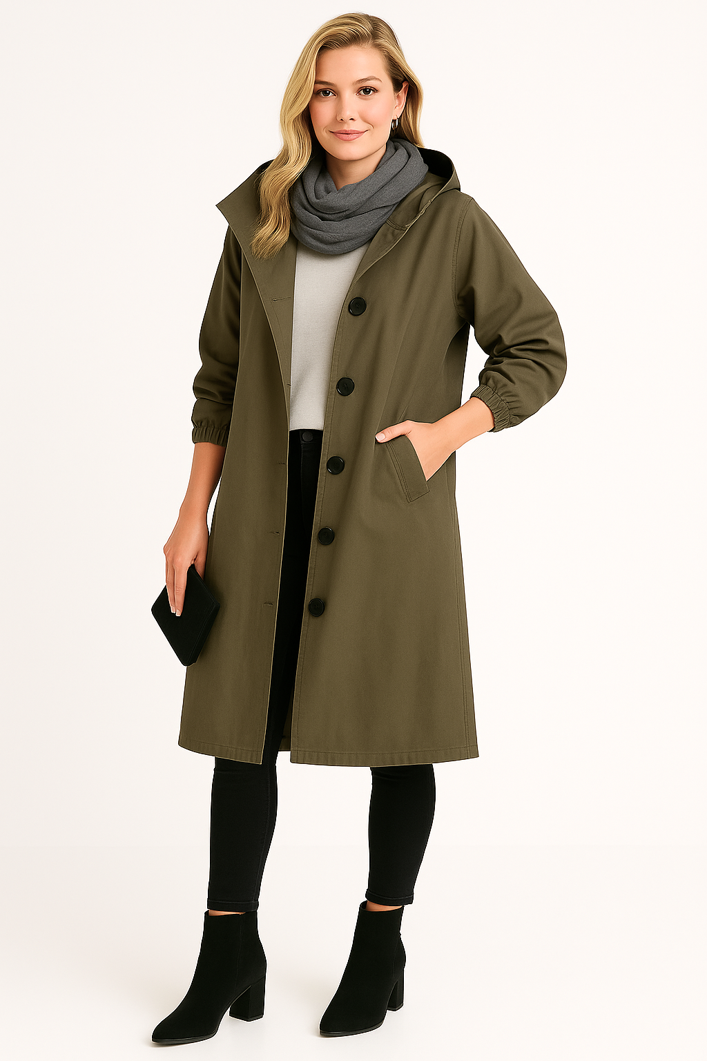 Women's Beige Winter Coat in Army Green