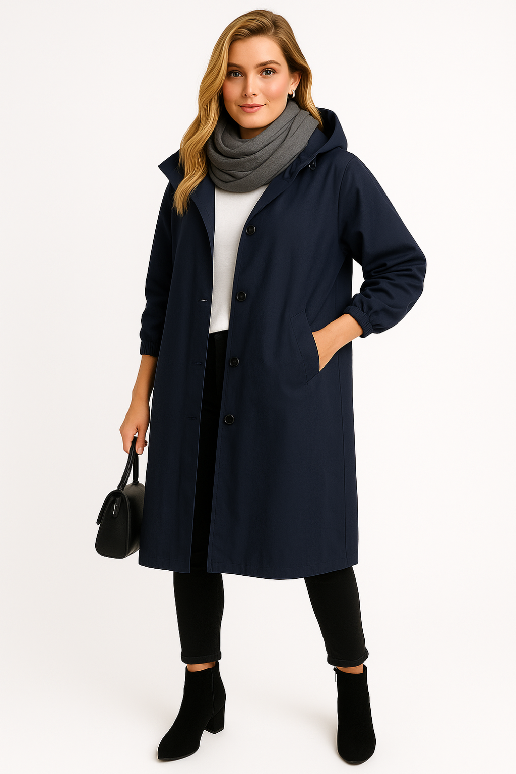 Women's Beige Winter Coat in Blue
