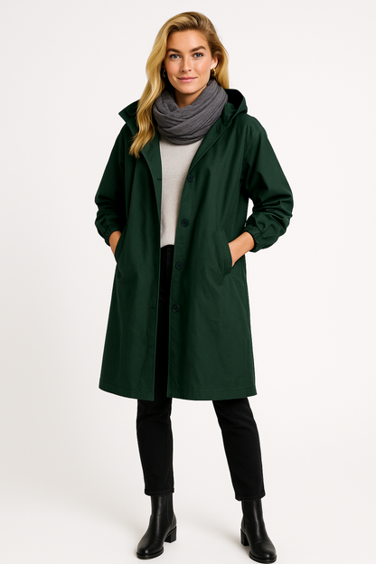 Women's Beige Winter Coat in Dark Green