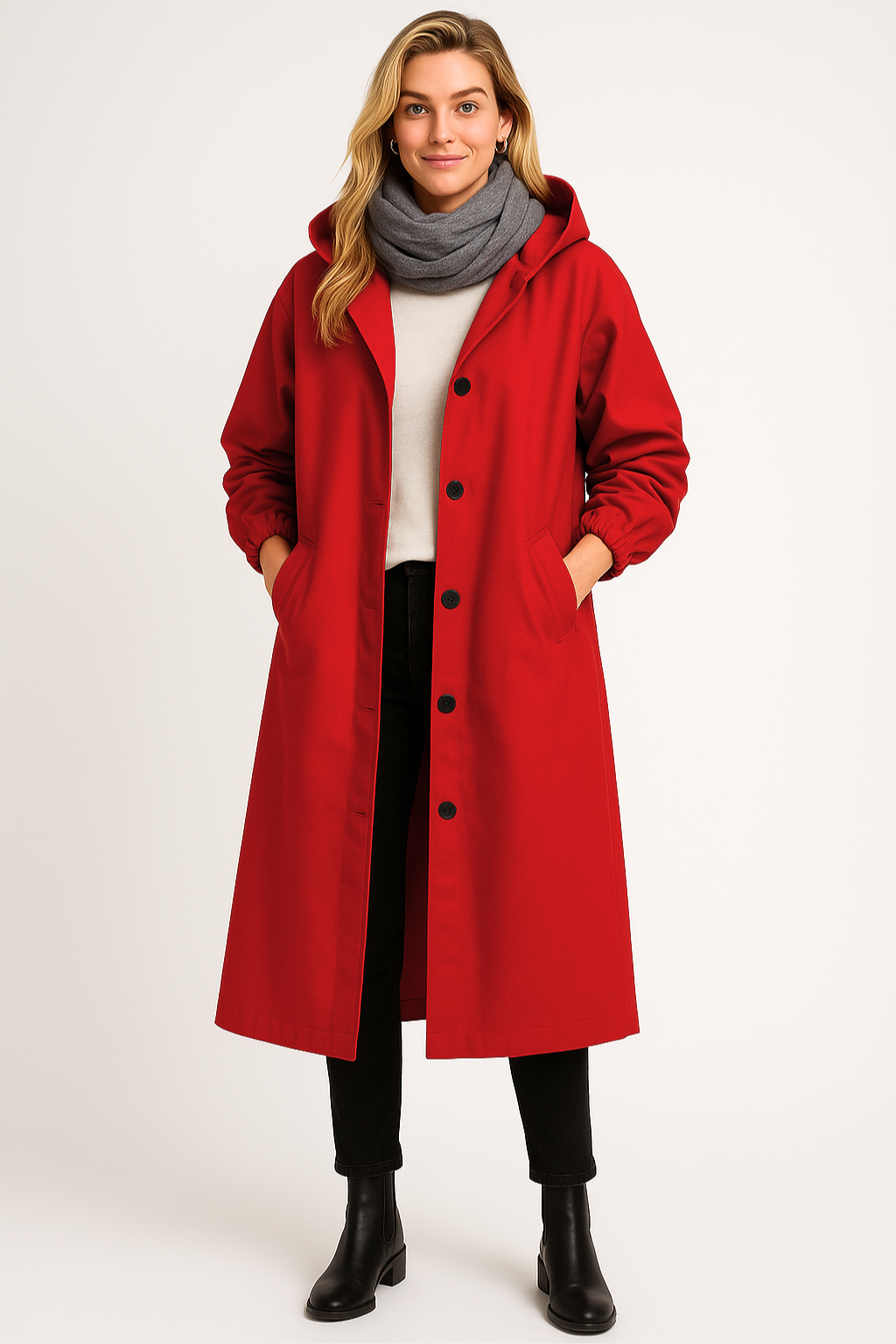 Women's Beige Winter Coat in Red