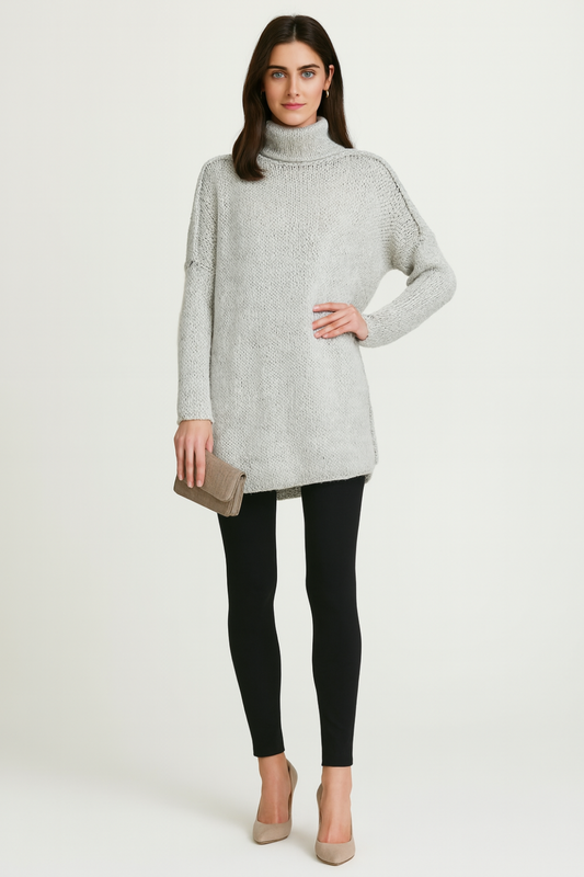 Women's Roll Neck Casual Jumper in Grey