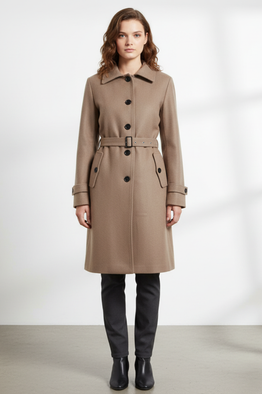 Women's Belted Winter Coat in Brown