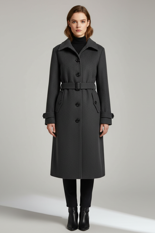 Women's Belted Winter Coat in Grey