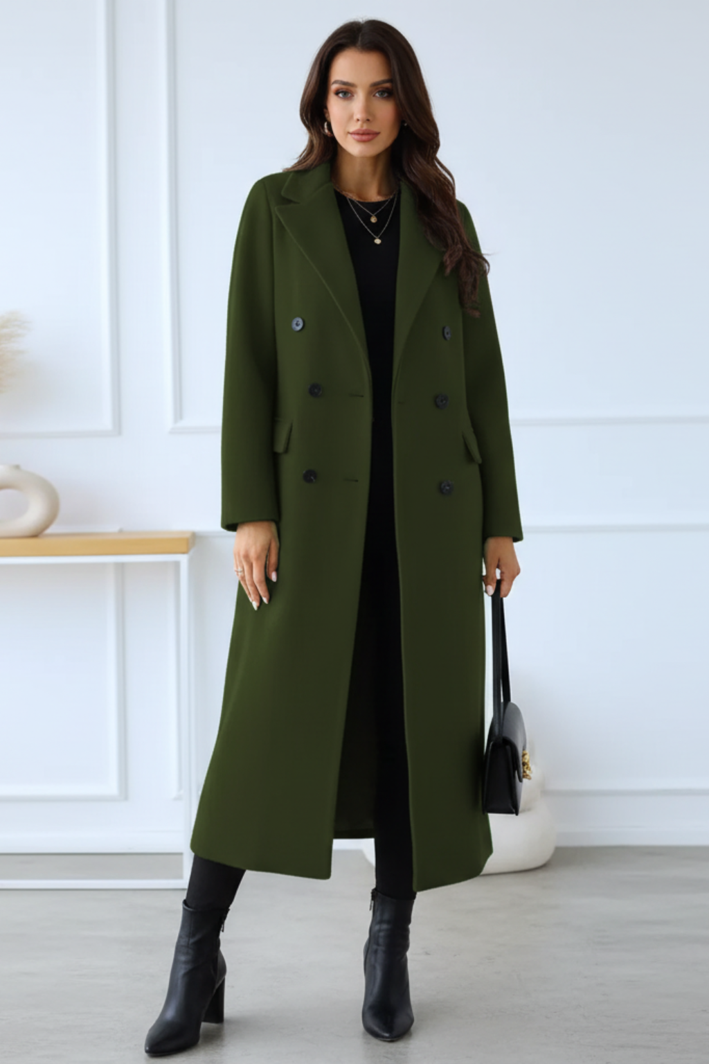 Women's Slim Fit Overcoat in Army Green
