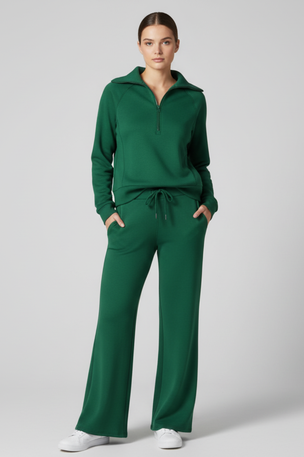 Women's Relaxed Fit Zip Up Lightweight Two Piece Set in Green