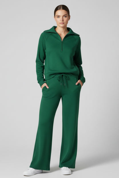 Women's Relaxed Fit Zip Up Lightweight Two Piece Set in Green