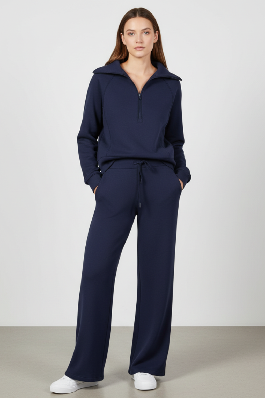 Women's Relaxed Fit Zip Up Lightweight Two Piece Set in Navy