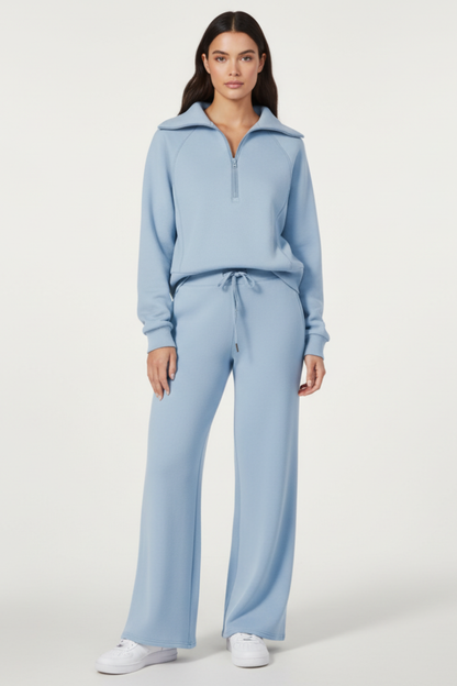 Women's Relaxed Fit Zip Up Lightweight Two Piece Set in Light Blue