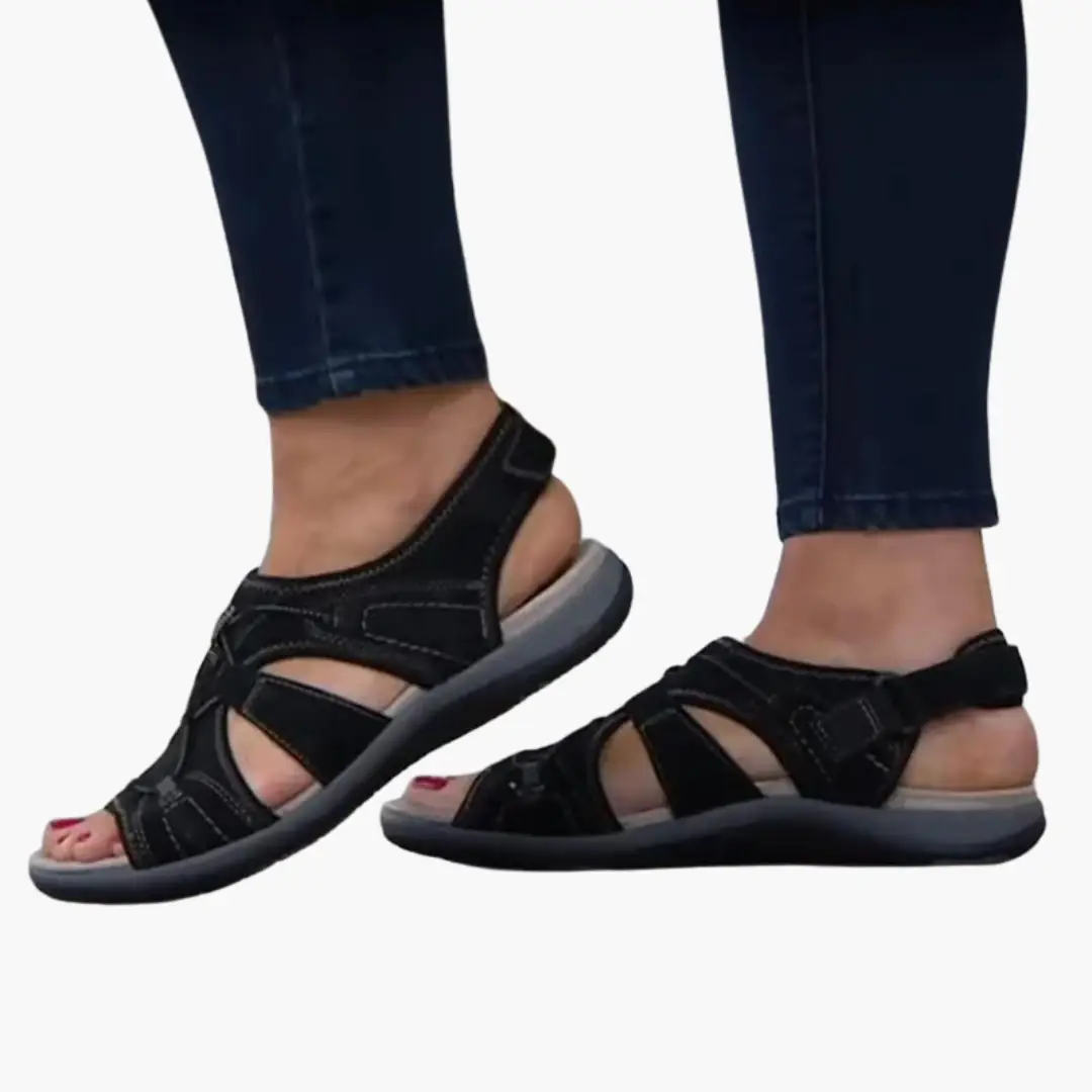 Women's Blue Cushioned Sandals in Black