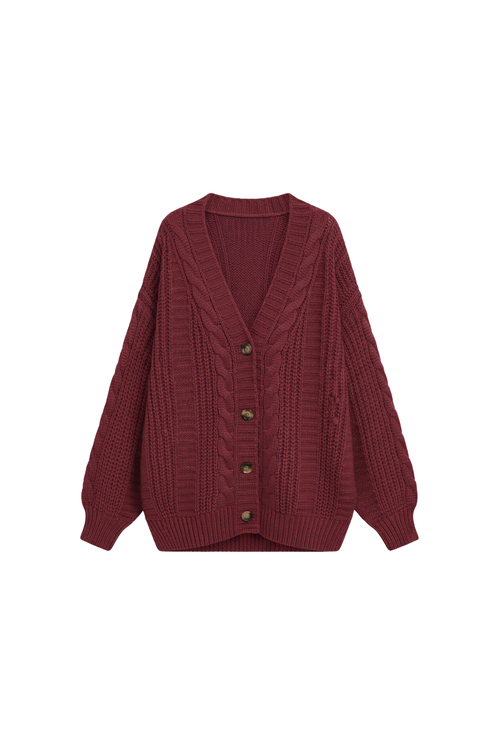 Women's Brown Oversized Cable Knit Cardigan in Red