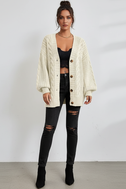Women's Brown Oversized Cable Knit Cardigan