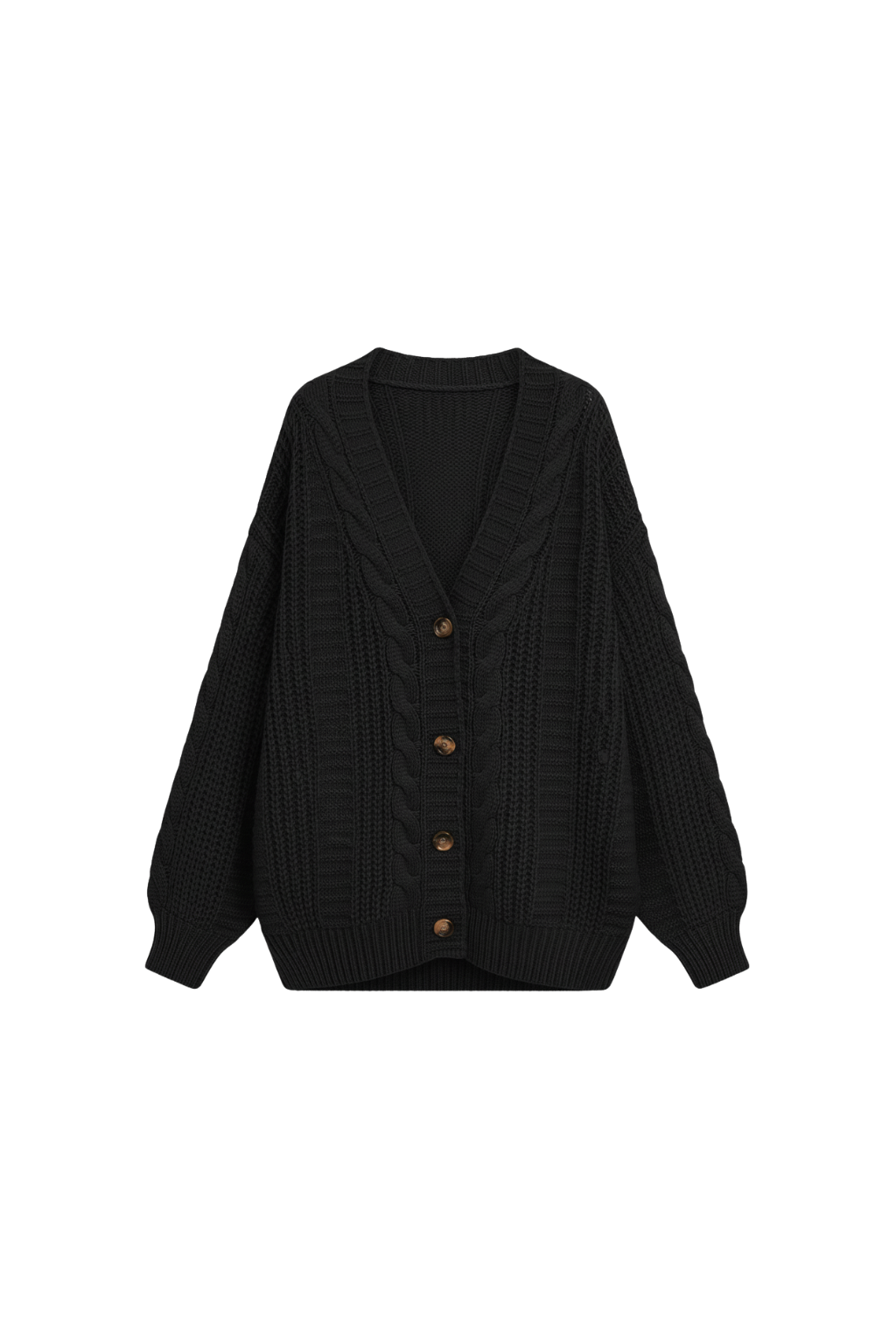 Women's Brown Oversized Cable Knit Cardigan in Black
