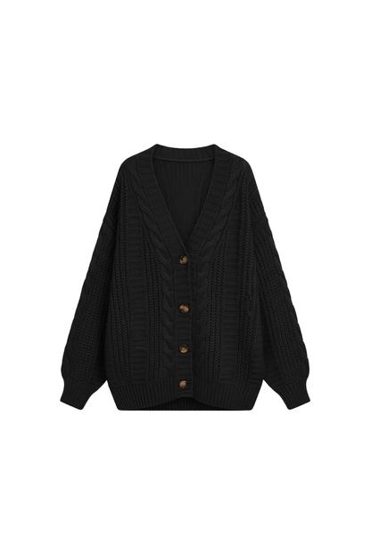 Women's Brown Oversized Cable Knit Cardigan in Black
