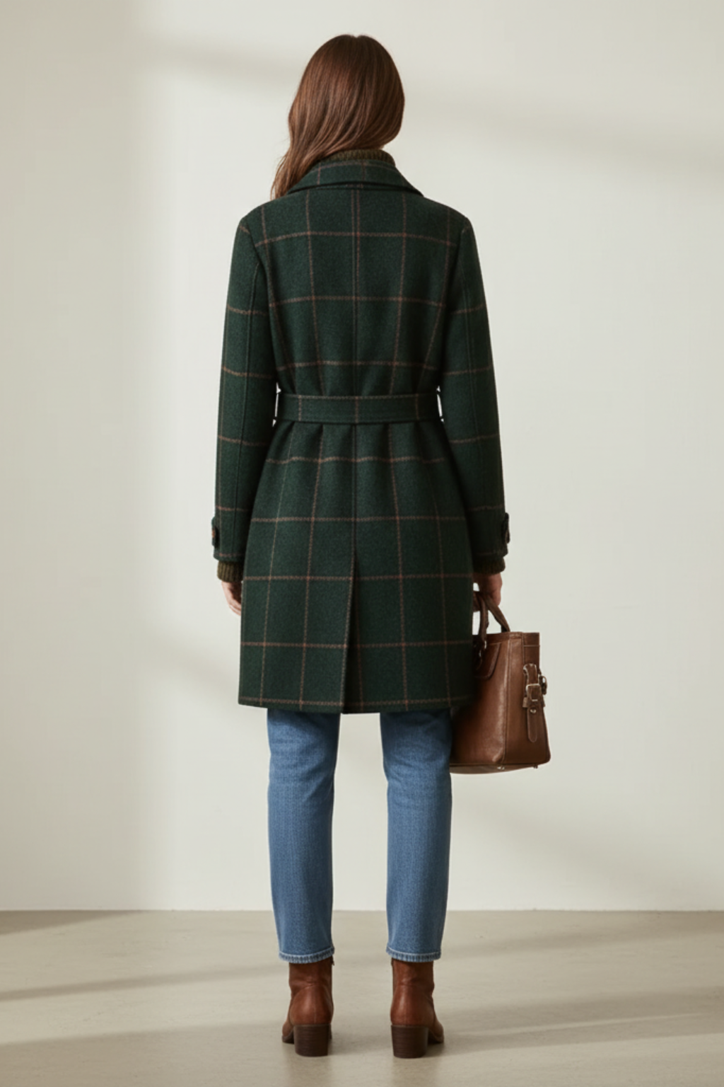 Women's Lapel Collar Checked Winter Coat
