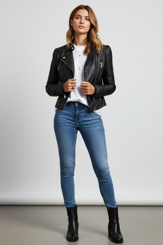 Women's Black Biker Jacket in Black
