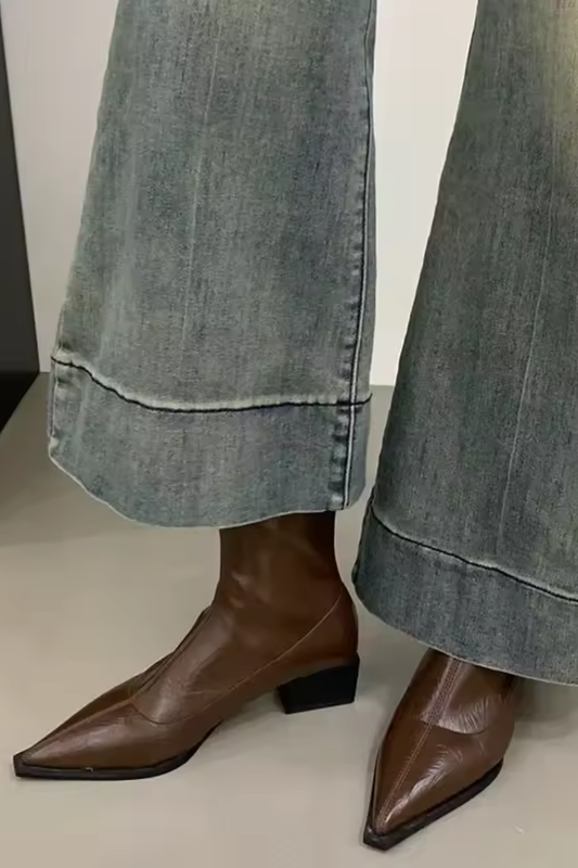 Women's Block Heel Pointed Toe Ankle Boots
