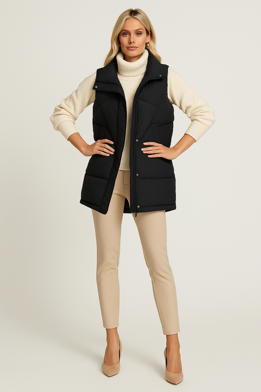 Women's Sleeveless Lightweight Puffer Jacket in Black