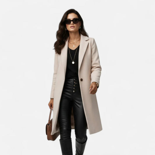 Women's Lapel Collar Overcoat in Beige