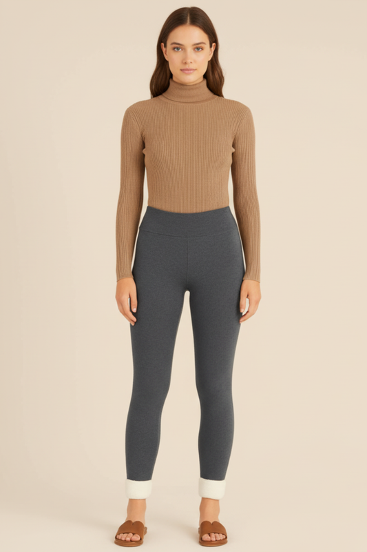 Women's High Waisted Fleece Lined Thermal Active Leggings in Grey