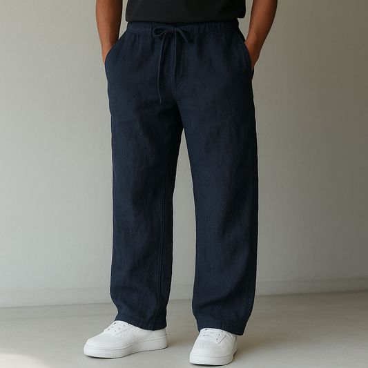 Men's Drawstring Trousers in Navy