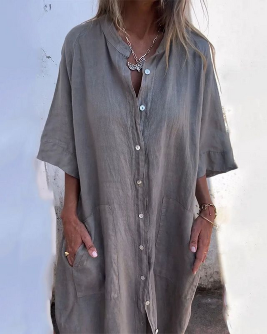 Women's Relaxed Fit Draped Casual Maxi Dress in Grey